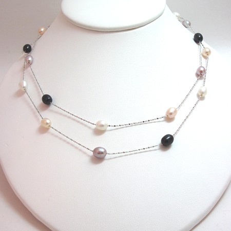 Double strand Freshwater Multishade Pearl Necklace - Click Image to Close